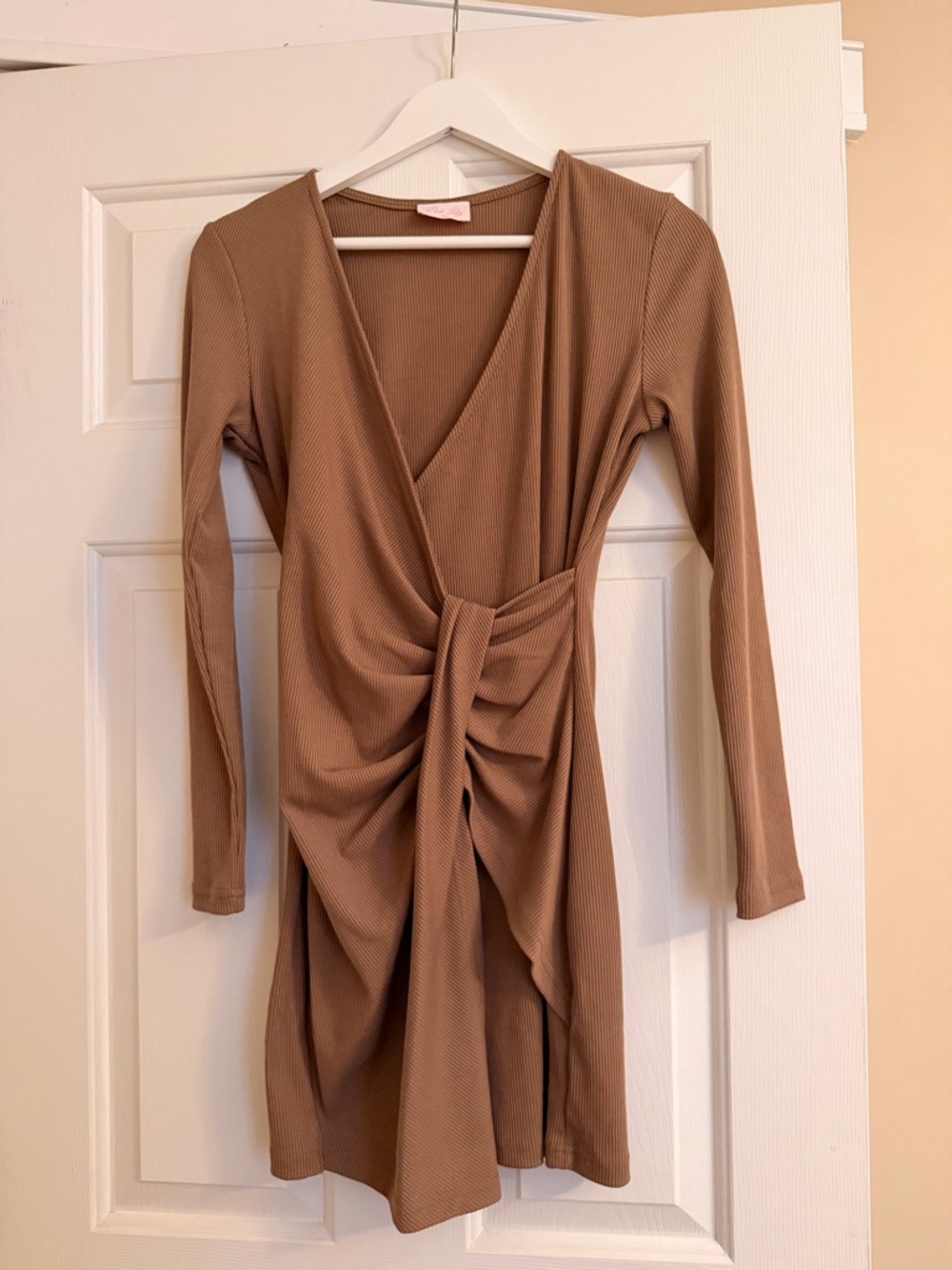 Pink Lily Ribbed Long Sleeve Twist-Waist Dress